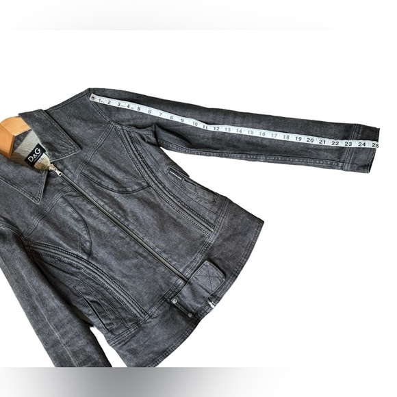 D&G DOLCE‎ & GABBANA Womens L Vintage Gray/Black Denim Zip Up Belted Jean Jacket - Picture 13 of 16